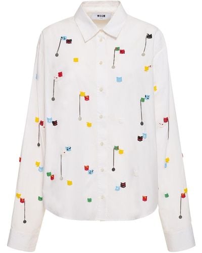 MSGM Camicia in popeline di cotone con decorazioni - Bianco