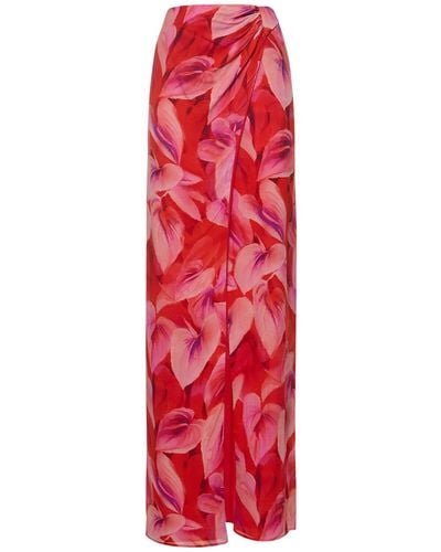 ANDAMANE Phoebe Printed Viscose Midi Wrap Skirt - Red