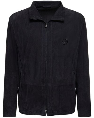 Giorgio Armani Leather Zipped Jacket - Blue