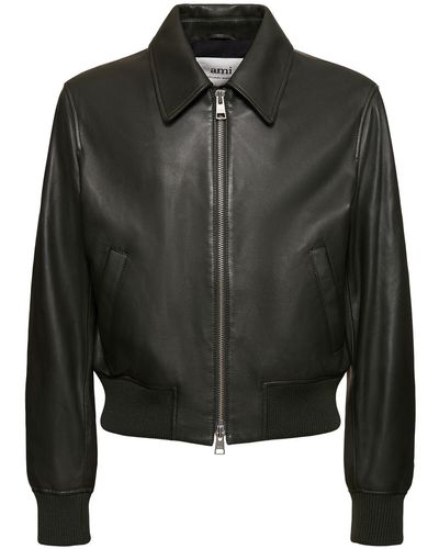 Ami Paris Leather Zip Jacket - Black