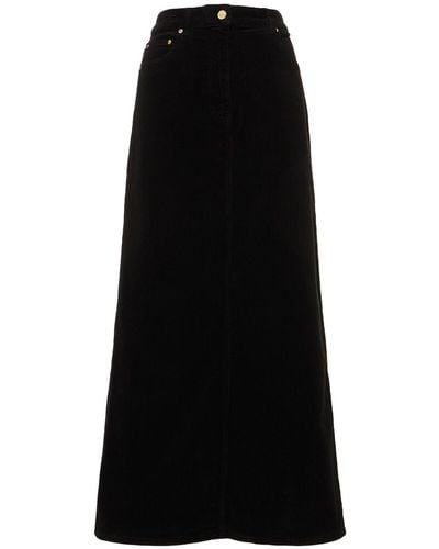 Ganni Washed Cotton Corduroy Long Skirt - Black
