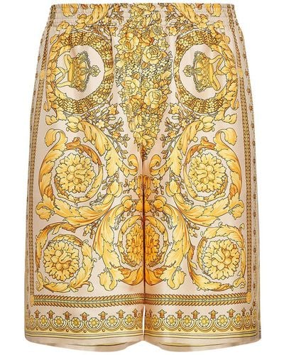 Versace Barocco Printed Silk Shorts - Metallic