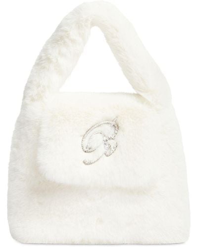 Blumarine Logo Faux Fur Top Handle Bag - White