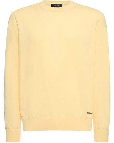 DSquared² Logo Plaque Cotton Crewneck Sweater - Yellow