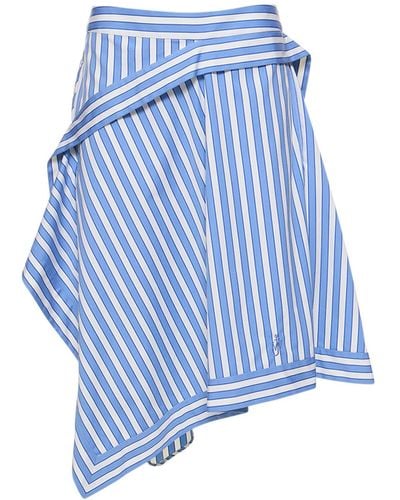 JW Anderson Striped Cotton Asymmetric Midi Skirt - Blue