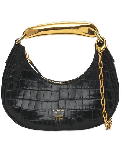 TOM FORD: croco print leather bag - Black  Tom Ford crossbody bags  S0447LCL350G online at