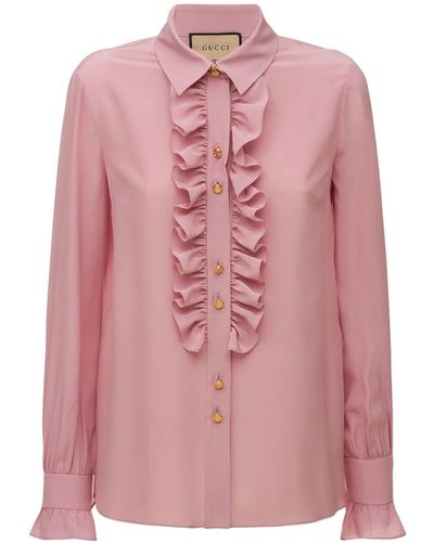 Gucci シルククレープデシンシャツ - ピンク