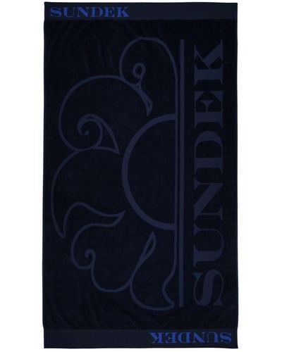 Sundek Logo Jacquard Cotton Terry Beach Towel - Blue