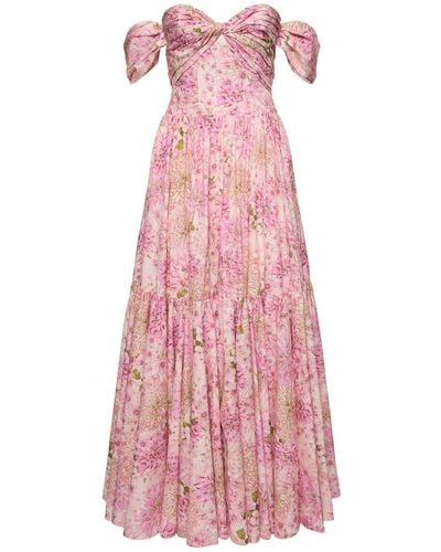 Giambattista Valli Printed Poplin Draped Maxi Dress - Pink