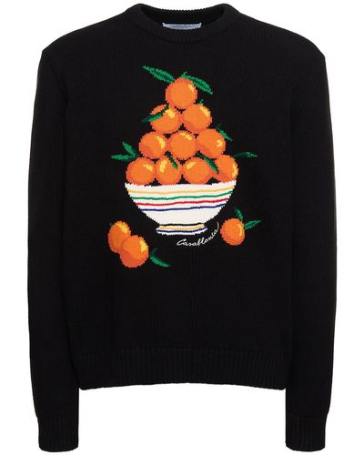 Casablanca Intarsia Cotton Knit Sweater - Black