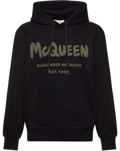 Alexander McQueen Sudadera de algodón con logo y capucha - Negro