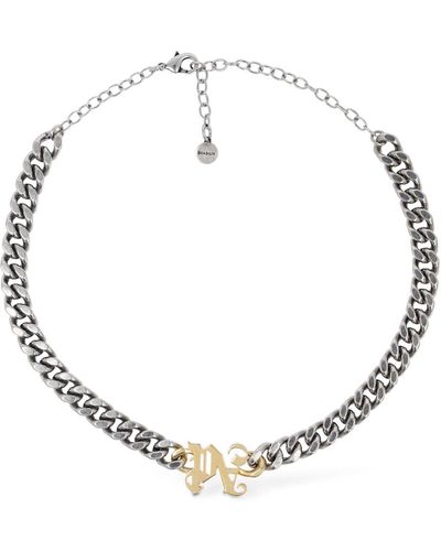 Palm Angels Pa Monogram Brass Chain Necklace - Natural