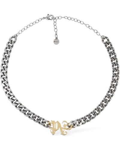 Palm Angels Pa Monogram Brass Chain Necklace - Natural