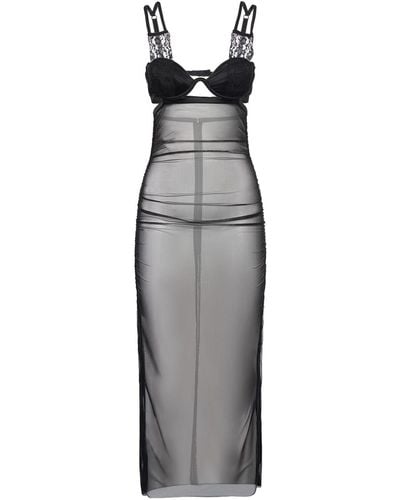 Dolce & Gabbana Langes Kleid Aus Stretch-tüll - Grau