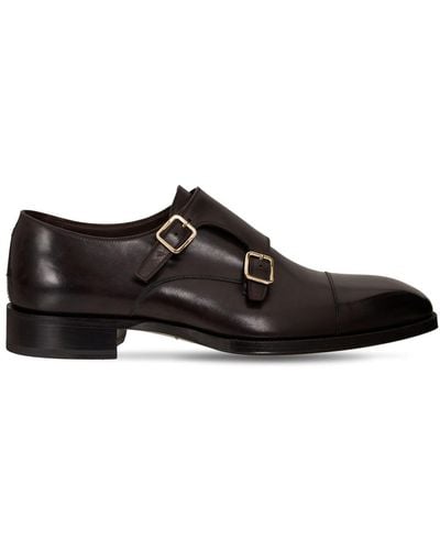 Tom Ford Burnished Leather Monk Strap Shoes - Brown