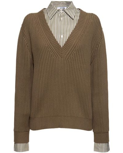 MSGM Suéter de algodón con cuello en v - Marrón