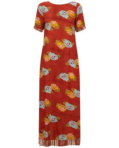 Lisa Corti Myanmar Printed Viscose Midi Dress - Red