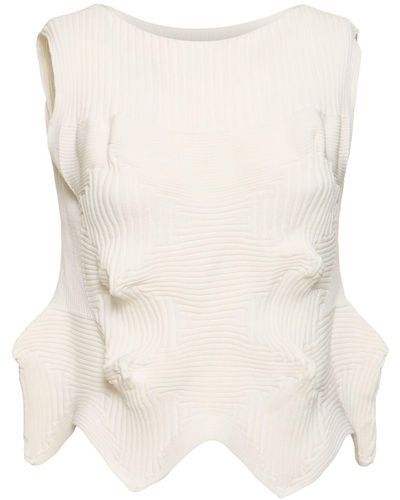 Issey Miyake Pleated Ruched Sleeveless Top - Natural