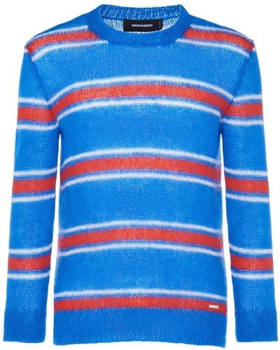 DSquared² Striped Mohair Blend Crewneck Sweater - Blue