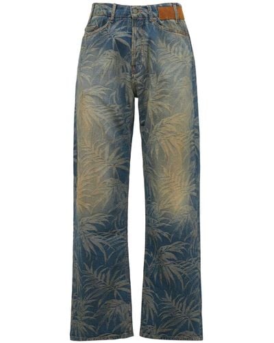 Palm Angels Jeans Aus Stretch-baumwolldenim Mit Palmendruck - Blau