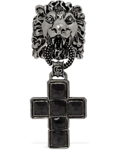 Gucci Bague Émaillée Tête De Lion & Crucifix - Noir