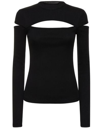 Helmut Lang Slash Cotton Jersey Cutout Top - Black