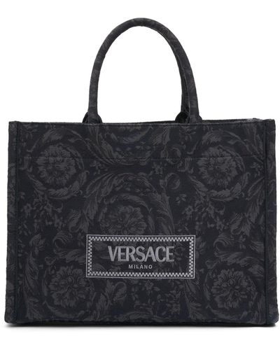 Versace Grand sac cabas en toile jacquard barocco - Noir