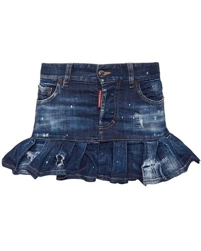 DSquared² Open-Side Ruffed Denim Mini Skirt - Blue