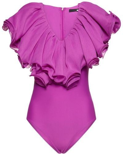 ROTATE BIRGER CHRISTENSEN Ruffled Chiffon Bodysuit - Purple