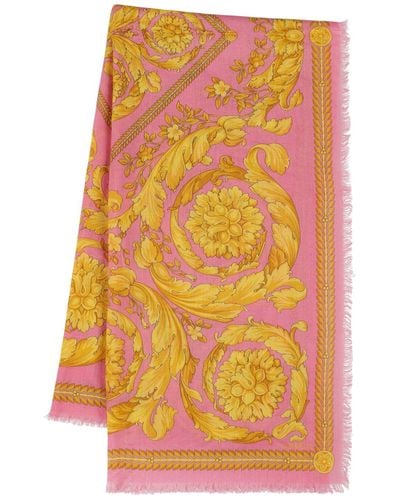 Versace Floral シルクツイルスカーフ - オレンジ