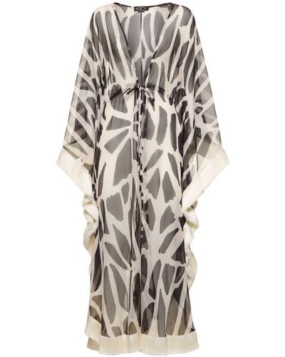 PATBO Printed Fringed Kaftan Long Dress - Grey