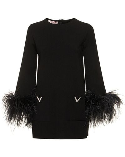 Valentino Stretch Cady Long Top W/feathers - Black