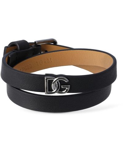 Dolce & Gabbana Dg Logo Double Wrap Leather Bracelet - White