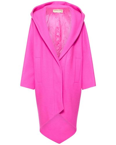 Alexandre Vauthier Hooded Wool Blend Long Coat - Pink