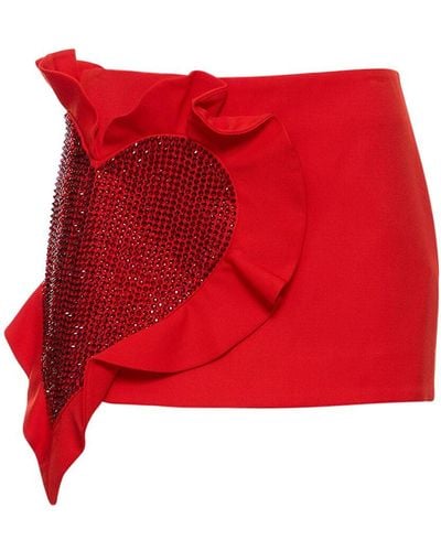 Area Ruffled Heart Stretch Wool Mini Skirt - Red