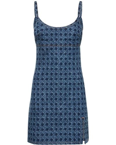 Giambattista Valli Vienna Straw-print Denim Dress - Blue