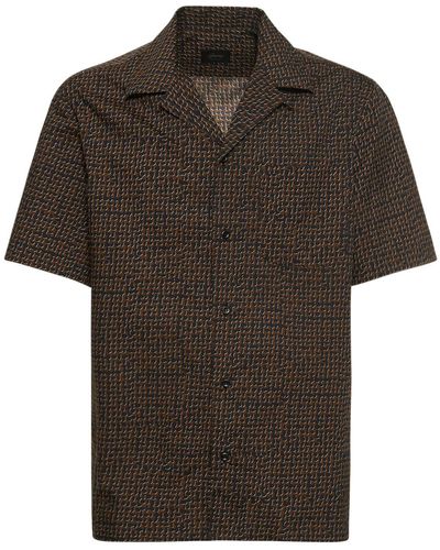 Brioni Printed Cotton & Silk Bowling Shirt - Brown