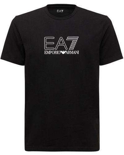 EA7 T-shirt Aus Stretch-baumwolle "visibility" - Schwarz