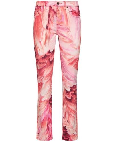 Roberto Cavalli Printed Cotton Drill Straight Trousers - Red