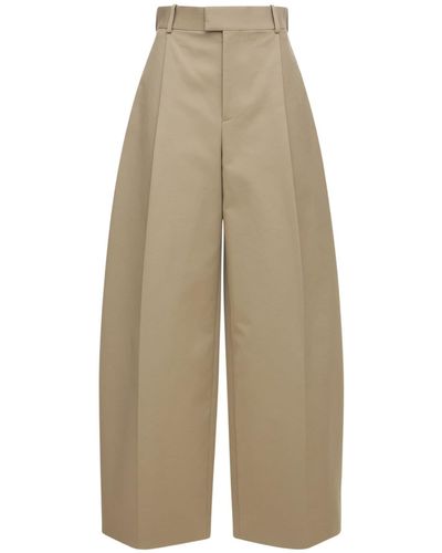 Bottega Veneta Double Cotton Wide Leg Trousers - Natural