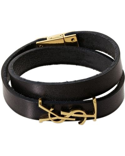 Saint Laurent Ysl-plaque Double Leather Bracelet - Black