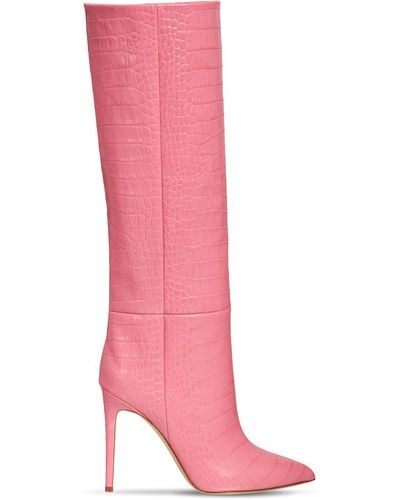 Paris Texas 105mm Croc Embossed Leather Tall Boots - Pink