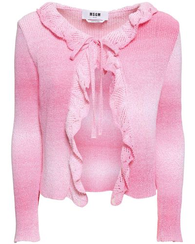 MSGM Ruffled Cotton Blend Cardigan - Pink