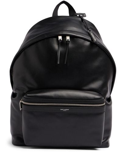 Saint Laurent Logo Leather City Backpack - Black