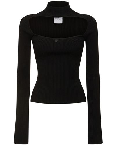 Courreges Hyperbole Rib Knit Viscose Sweater - Black