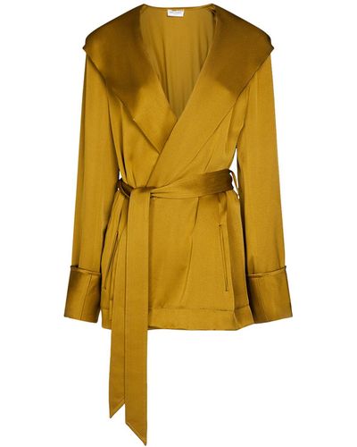 Saint Laurent Veste À Capuche En Crêpe Satiné À Ceinture - Jaune