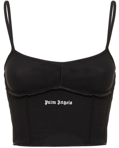 Palm Angels Top en jersey de algodon con logo - Negro
