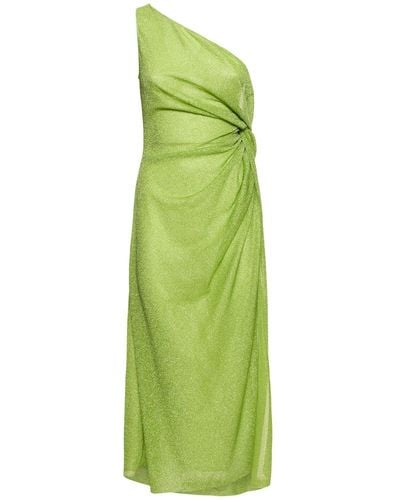 Oséree Lumière Lamé Midi Dress W/knot - Green