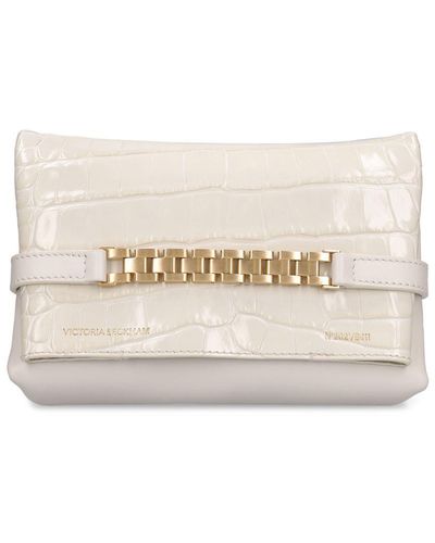 Victoria Beckham Lvr Exclusive Croc Embossed Chain Pouch - Natural