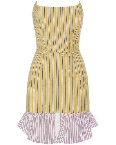DSquared² Striped Cotton Strapless Mini Dress - Yellow